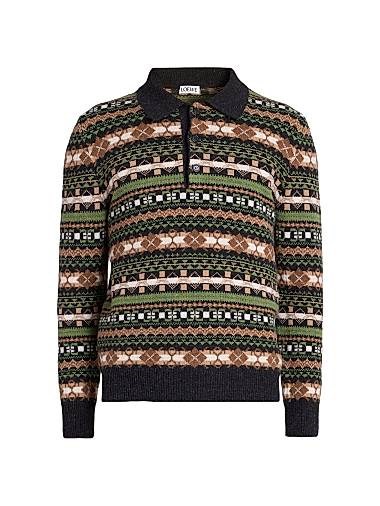 Шерстяной поло-свитер с инкрустационным рисунком от Loewe, 99% шерсть, длинные рукава, воротник на трех кнопках 11010049