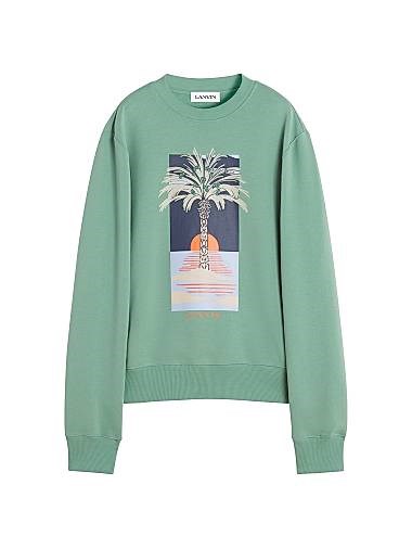 Прямой хлопковый худи с ярким принтом от Lanvin, круглый вырез, изготовлено в Португалии 11010552