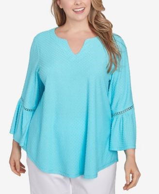 Топ Ruby Rd. с объемным вырезом в текстуру горошек, 3/4 рукава в комфортном материале 11226088