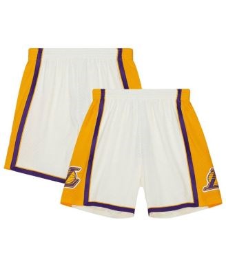 Mitchell &amp, Ness Мужские кремовые шорты Swingman Los Angeles Lakers 2009-10 с дизайном Hardwood Classics из 100% полиэстера 11223355