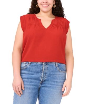 Блузка большого размера без рукавов с V-образным вырезом и складками от Vince Camuto, 98% полиэстер 11172038