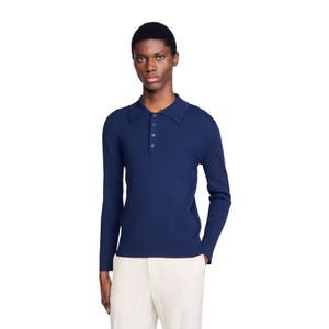 Классическое поло Sandro из рибаны с длинными рукавами и застежкой на пуговицах 10048716