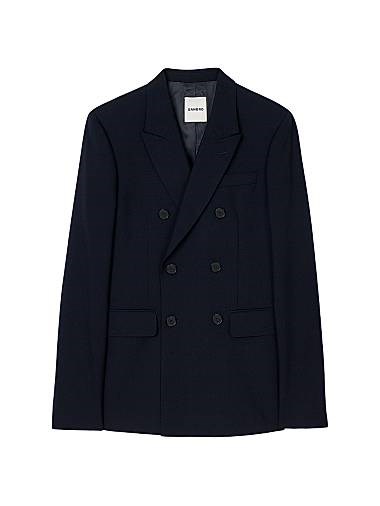 Двубортный пиджак Sandro с лацканами, длинными рукавами и карманами с клапанами из 100% шерсти 11011715