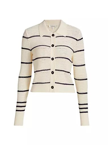 Кардиган Frame с полосками из мягкой хлопковой смеси, длинными рукавами и вшитым воротником 10042177