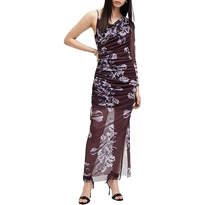 Платье Eris от AllSaints с обнажающими плечи и принтом, миди длиной, изготовленное из 94% полиэстера и 6% эластана 11201690