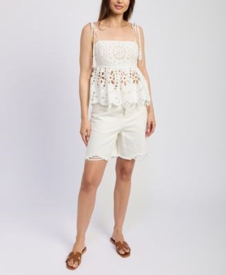 Женская хлопковая блузка En Saison с вышивкой и завязками на плечах в стиле пеплум 11172150