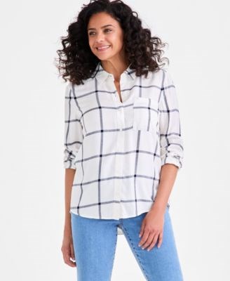 Женская клетчатая рубашка с пуговицами от Style &amp, Co, эксклюзивно в Macy',s, свободного кроя, с длинным рукавом 11231460