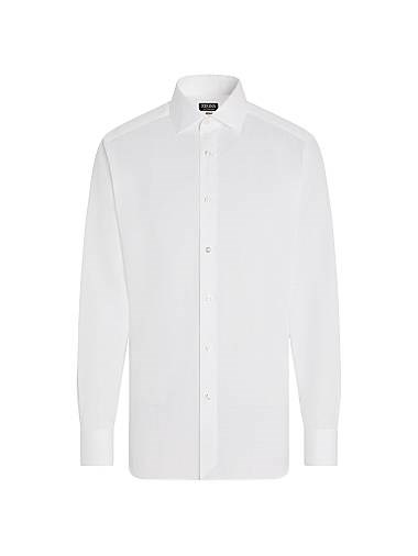 Классическая рубашка Zegna из хлопка и льна с распростертым воротником, сделанная в Италии 11168467
