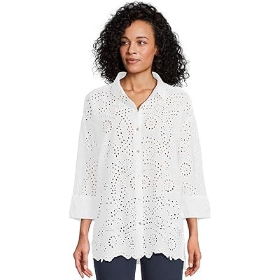 Элегантная и удобная рубашка Mod-o-doc с кружевными вставками и 3/4 рукавами из 100% хлопка 11167461