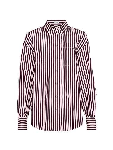 Рубашка из хлопкового поплина в полоску с классическим воротником и нагрудным карманом от Brunello Cucinelli, сшита в Италии 11167810