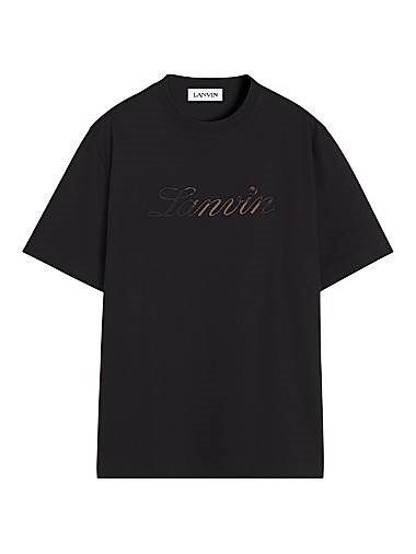 Футболка Lanvin из денима с логотипом, прямым кроем, 100% хлопок, круглый вырез 11166896
