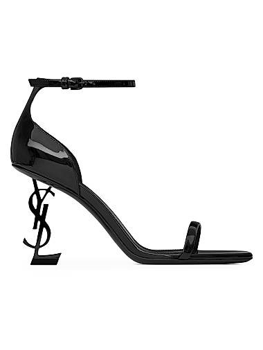 Saint Laurent Лаковые сандалии Opyum с каблуком Cassandre и регулируемым ремешком на щиколотке 11167651