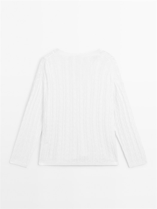 Свитер из хлопкового микса с открытой вязкой от Massimo Dutti с V-образным вырезом и длинными рукавами 11202040