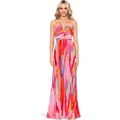 Длинное шифоновое платье с многоцветным принтом и тонкими бретелями от XSCAPE 11232428