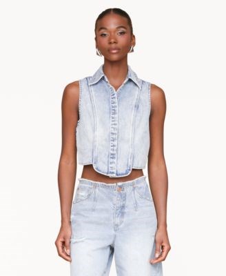 Безрукавка из хлопкового денима Avec Les Filles с уникальным смокинг-дизайном для женщин 11237139