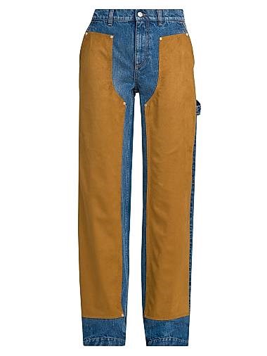 Джинсы Stella McCartney с высокой талией и прямыми штанинами из выстиранного денима с замшевыми вставками 11166571