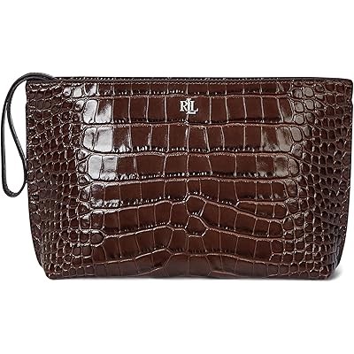LAUREN Ralph Lauren Кожаная сумка-косметичка с крокодиловым эффектом, 28 см, с внутренним карманом и верхней молнией 11171115