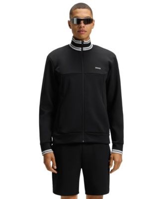 Hugo Boss Мужской лонгслив с молнией Boss из хлопково-стрейчевого материала с полосками и логотипом 11233765