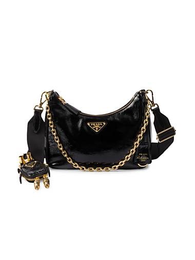 Prada Лакированная кожаная сумка через плечо с отсоединяемой цепочкой и регулируемым ремешком 11169544
