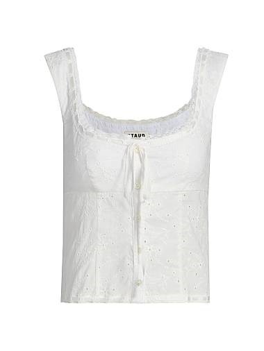 Топ без рукавов Lou из хлопкового батиста с вышивкой и кружевными деталями от Staud 11166299