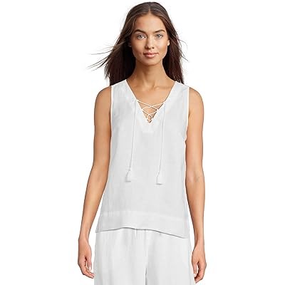 Топ без рукавов Tommy Bahama Coastalina с V-образным вырезом и завязками спереди, 100% лен 11226987