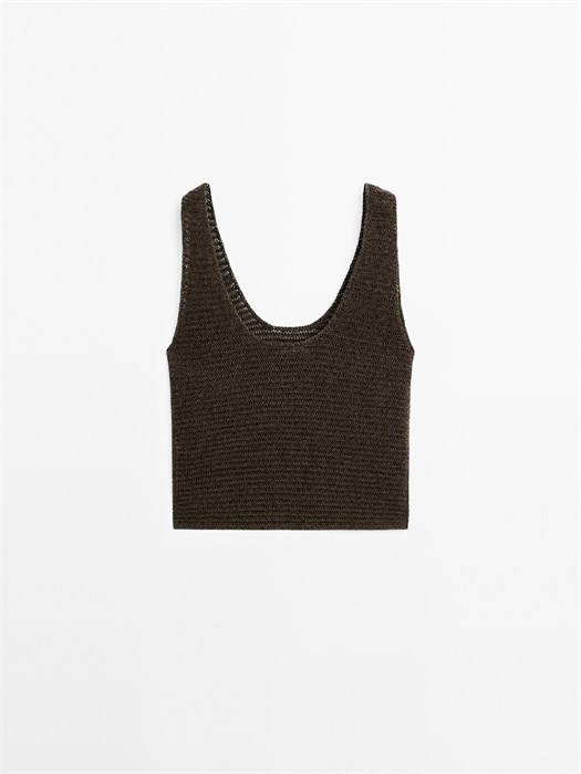 Топ из смеси хлопка Massimo Dutti с круглым вырезом и широкими бретелями 11202049