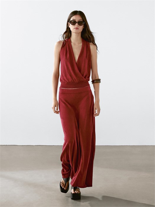 Massimo Dutti Молодежный топ без рукавов из трикотажной ткани с перекрестными бретелями и рибационными краями 11202052