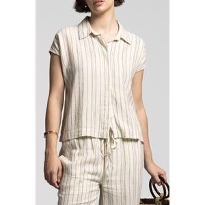 Льняная полосатая рубашка с короткими рукавами Charlotte от Weekend Los Angeles 10048269