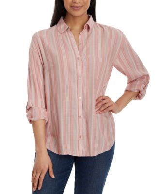 Женская рубашка с воротником в полоску от Gloria Vanderbilt с длинными рукавами и пуговицами спереди 11233658