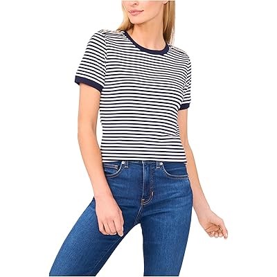 Молодёжная полосатая футболка CeCe с пуговицами на воротнике, 95% хлопка, 5% спандекса, лёгкий трикотаж 11171100