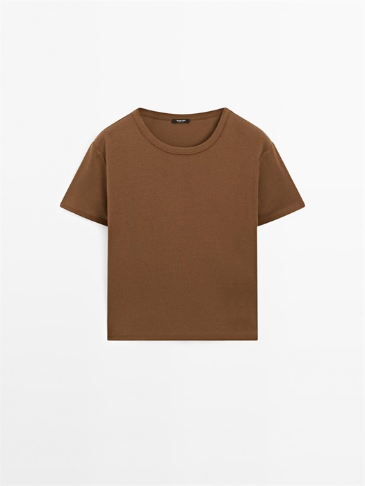 Футболка Massimo Dutti с воротником свободного кроя, 100% хлопок, короткий рукав, рифленые края 11202107