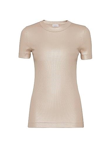 Сверкающая хлопковая джерси теннисная футболка с декором Brunello Cucinelli, Италия 11167850