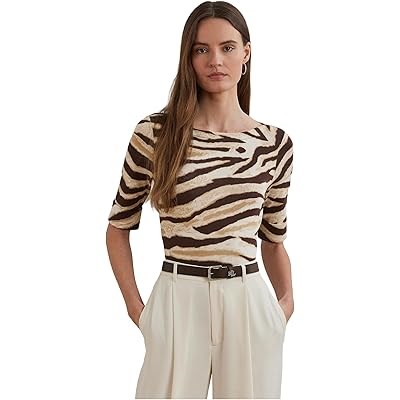 Футболка LAUREN Ralph Lauren с зебровым принтом и лодочным вырезом из дышащего хлопка, 94% хлопок 11228939