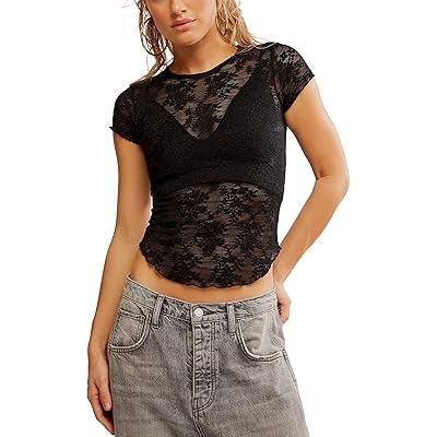 Футболка с кружевом Free People Ready To Go, свободного кроя, 88% нейлон, 12% эластан 10047373