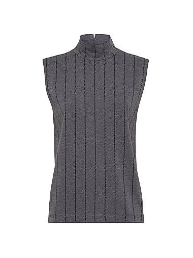 Лонгслив из хлопка с воротником-стойкой и эффектной вышивкой от Brunello Cucinelli, Италия 11167813