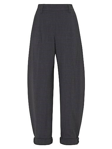 Широкие брюки из шерсти Brunello Cucinelli с тропическим декором из моноили, 75% шерсть 11167887