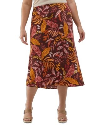 Юбка миди большого размера с элегантным рисунком листьев от ELLA Rafaella, эластичный пояс, полиэстер 11175447