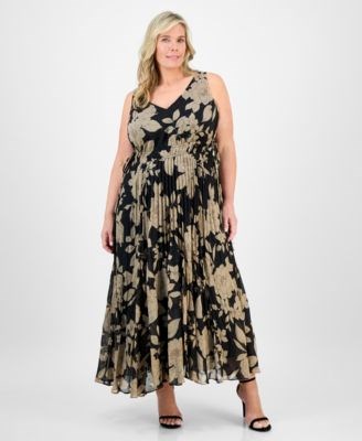 Платье макси большого размера Taylor с цветочным принтом, завязками на талии и плиссированной юбкой 11227869