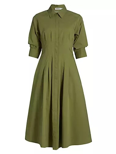 Миди-платье с плинтами от Simkhai, 100% хлопок, стойка-воротник, короткие рукава 10043239