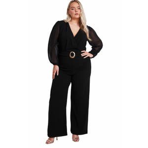 Quiz Легкий шифоновый лонгслив-платье с завязкой и золотой пряжкой, большого размера 10048666