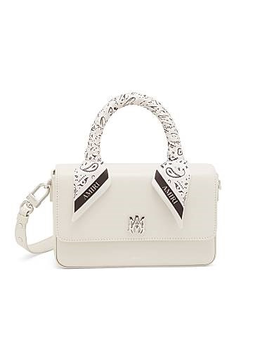 Amiri Итальянская кожаная микросумка с логотипом ',MA', и бантиком, размером 23 см x 12,7 см x 5 см 11166274