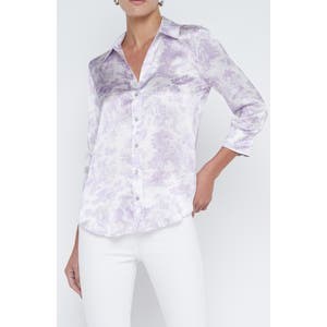 Шелковая рубашка L',Agence с тропическим принтом, 100% шелк, рукава 3/4 10047266