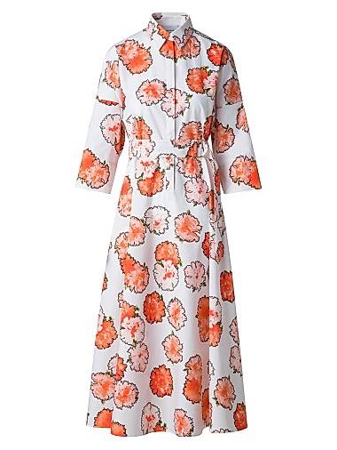 Хлопковое платье-рубашка Midi с поясом и ярким принтом гвоздики от Akris punto, 100% хлопок, рукава три четверти 11018631