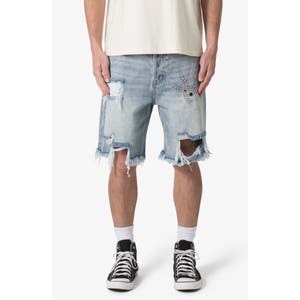 mnml Джинсовые шорты Distressed Spider с рваной отделкой, стразами и бахромой, 100% хлопок 10048409