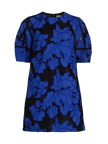 Мини-платье Lela Rose с цветочным кружевом, круглым вырезом и короткими рукавами, 100% полиэстер 11020462