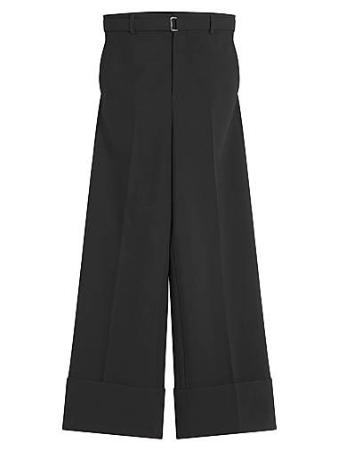 Широкие брюки-ковбойки с манжетами Lanvin из 100% шерсти с поясом и карманами, производство Италия 11167513