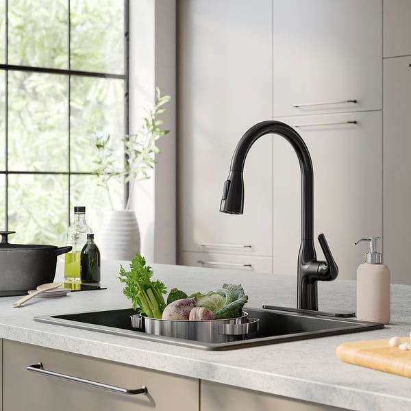 Ikea Черный кухонный смеситель с выдвижным душем, изящным изгибом, аэрацией и мощным потоком 11226188