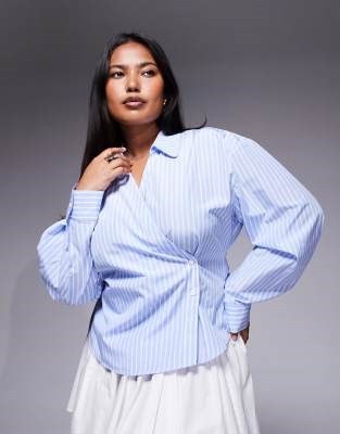 Рубашка с запахом в полоску с асимметричным дизайном и длинными рукавами от ASOS Curve 11012040