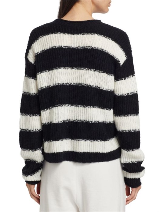 Лёгкий лонгслив из вязаного трикотажа с глубоким V-образным вырезом и полосками от ATM Anthony Thomas Melillo, 55% нейлон/45% шерсть 11225631