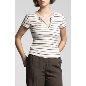 Weekend Los Angeles Молодежный топ Isabella из хлопка и модала с полосатым принтом и короткими рукавами 10049221